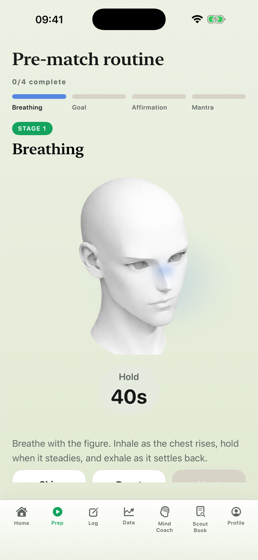 Guided box-breathing routine with an animated breathing face