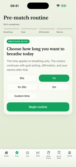 Pre-match goal setting screen